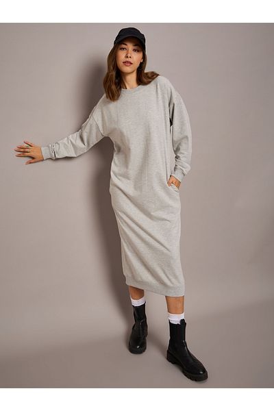 Sassafras By Styli Solid Terry Oversized Midi Sweatshirt Dress