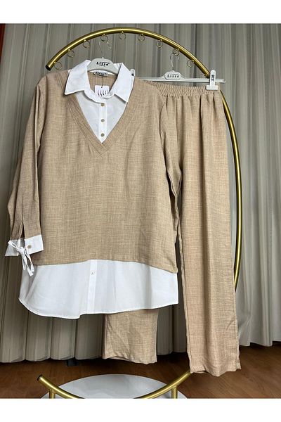 SMY Aerobin Fabric Shirt-Look Top and Pants Set