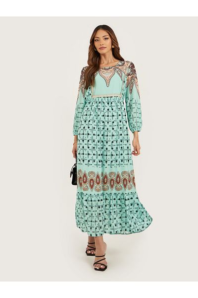 Styli Balloon Sleeves Square Neck A-Line Maxi Dress