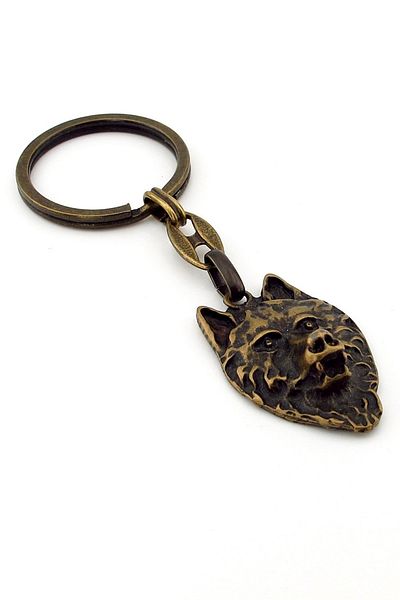 Solfera Wolf Shaped Tumbled Bronze Antique Yellow Metal Keychain Kc264