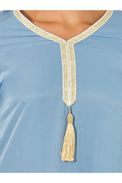 Take Two By Styli Lace Detail Tasseled V-Neck A-Line Jalabyia