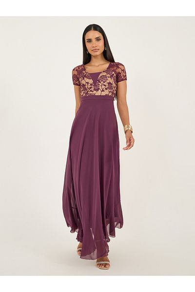 Styli Lace Insert Square Neck A-Line Maxi Dress