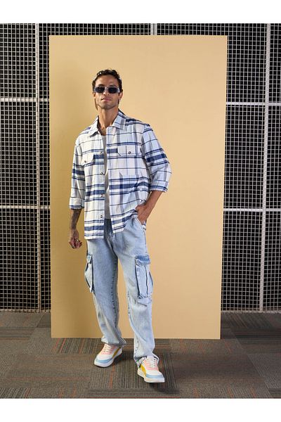 Mascln Sassafras By Styli Blue Washed Cargo Pocket Jeans