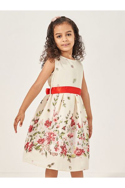 Styli Floral Pattern Jacquard Dress with Tie Belt