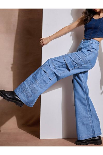 Sassafras By Styli High Rise Contrast Stitch Detail Cargo Pants