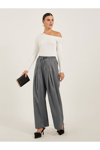 Styli Solid Inverted Pleated Wide Leg Pants