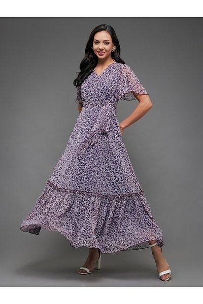Miss Chase By Styli Floral Print Ruffled Hem A-Line Maxi Dress