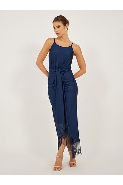 Styli Fringe Hem Detail Sleeveless Bodycon Maxi Dress