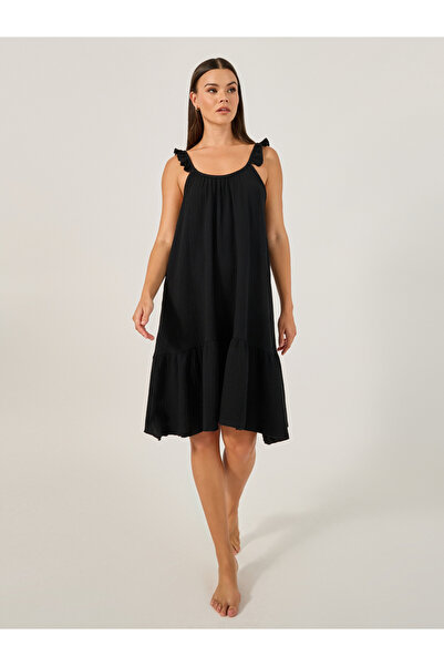 Styli فستان منزلق بحافة مكشكشة وأشرطة وفتحة رقبة دائرية