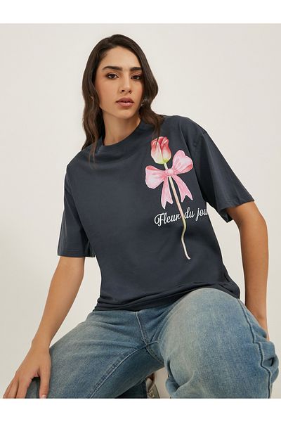 Styli Graphic Print Round Neck Oversized T-Shirt