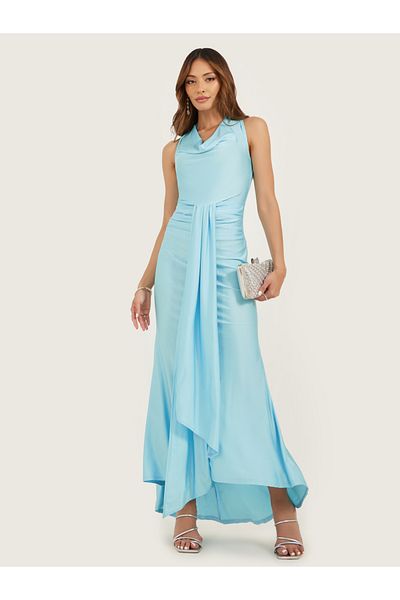 Styli Satin Cowl Neck Sleeveless Mermaid Maxi Dress