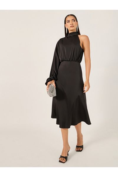 Styli Plain One Shoulder A-Line Midi Dress