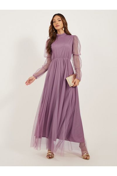 Styli U and F Women Mauve Net Maxi Dress