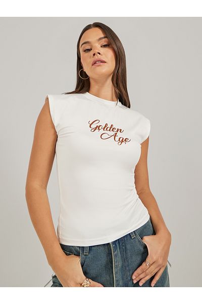Styli Slogan Print Sleeveless Fitted T-Shirt
