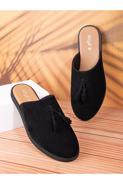 Styli Suede Clogs with Tassel Detail