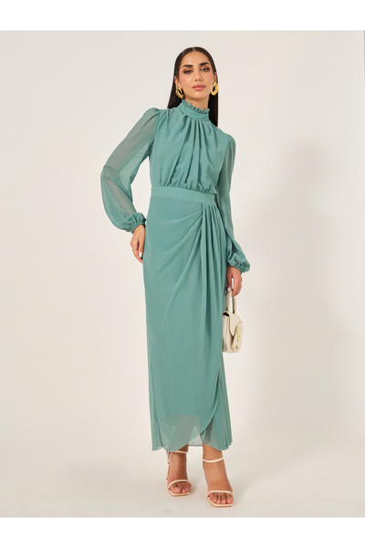 Styli فستان ماكسي سادة بأكمام طويلة