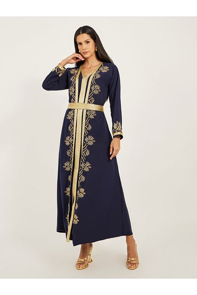 Maxim Creation By Styli Embroidered V-Neck Belted A-Line Jalabyia