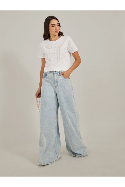 Styli Faux Pearl Embellished Round Neck T-Shirt