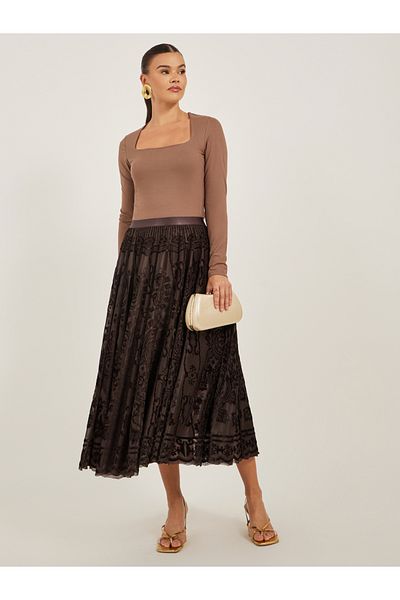 Styli Burnout Design A-Line Midi Skirt