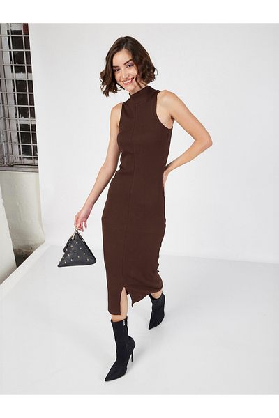 Sassafras By Styli Rib High Neck Sleeveless Midi Dress