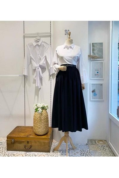 RSTM Boutique Tie-In Chic Poplin Fabric Shirt