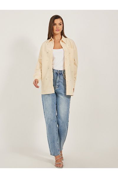 Styli Embellished Longline Oversized Shirt