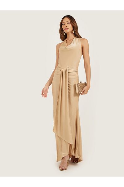 Styli Satin Cowl Neck Sleeveless Mermaid Maxi Dress