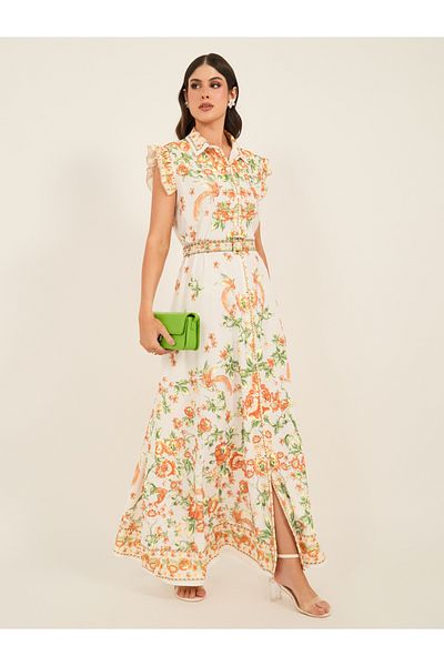 Styli Floral Print Sleeveless Shirt Maxi Dress