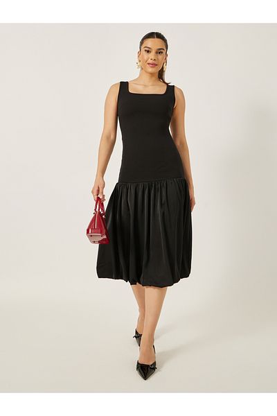 Styli Solid Sleeveless Drop Waist A-Line Midi Dress