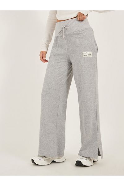 Styli Badge Detail Wide Leg Joggers with Side Slit