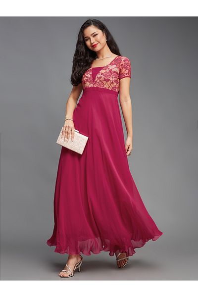 Styli Lace Insert Square Neck A-Line Maxi Dress