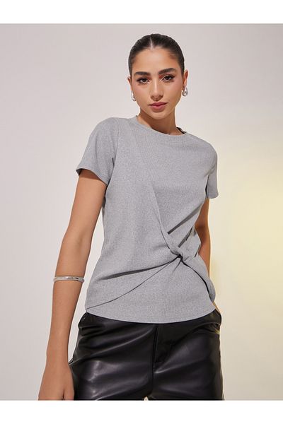 Styli Rib Round Neck Front T-Shirt