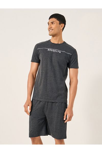 Styli Chest Print Crew Neck T-Shirt and Shorts Set