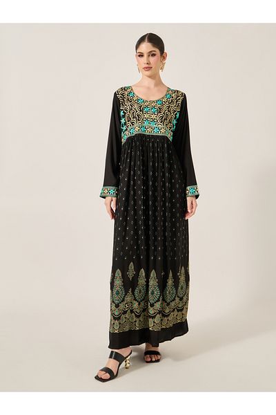 Maxim Creation By Styli Embroidered Round Neck A-Line Jalabyia