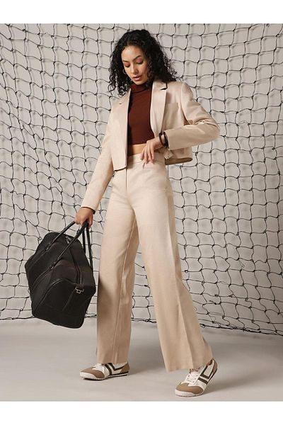 Hubberholme By Styli Solid High Rise Straight Leg Trousers