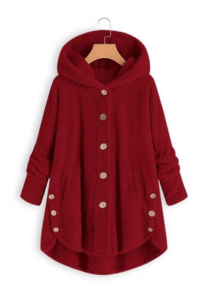 Little Visqon Women's Hooded Plush Cardigan with Button Detail - Red