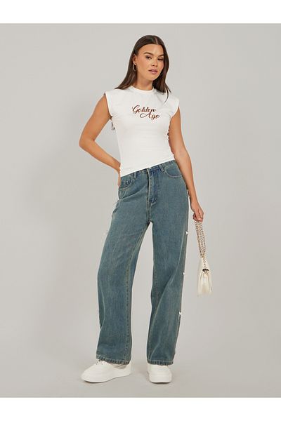 Styli Slogan Print Sleeveless Fitted T-Shirt