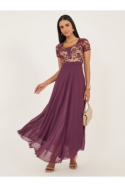 Styli Lace Insert Square Neck A-Line Maxi Dress