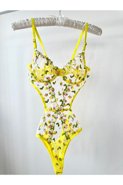 Feruzdesign Women's Yellow Underwire Caret Bodysuit
