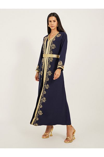 Maxim Creation By Styli Embroidered V-Neck Belted A-Line Jalabyia