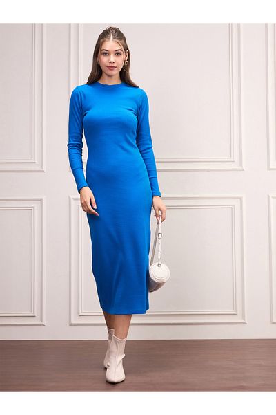 Sassafras By Styli Ribbed Long Sleeve Bodycon Midi Dress