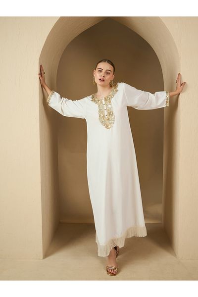Styli Lace Insert Round Neck A-Line Jalabyia