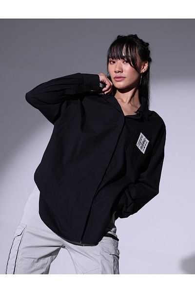 Hubberholme By Styli Solid Badge Detail Oversized Shirt with Pocket