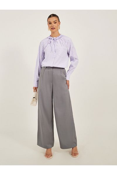 Luxewave By Styli Striped Ruffled Neck Regular Fit Shirt