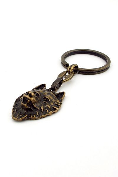 Solfera Wolf Shaped Tumbled Bronze Antique Yellow Metal Keychain Kc264
