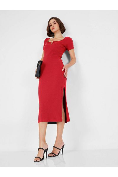 Sassafras By Styli Rib Notch Neck Bodycon Midi Dress