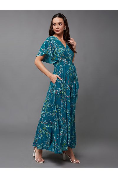 Styli All-Over Print V-Neck A-Line Wrap Maxi Dress