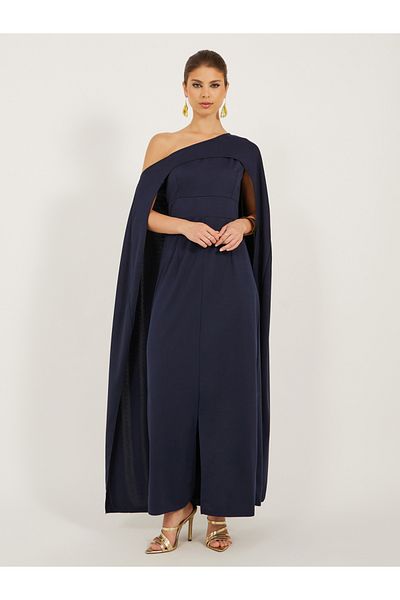 Styli Solid One Shoulder Cape Sleeve Maxi Dress