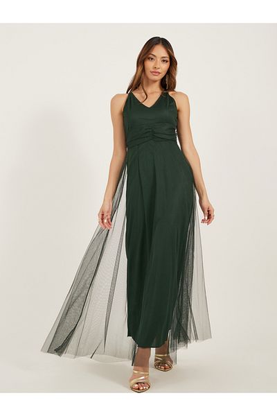 Styli U and F Women Classy Black Solid Elevated Gown Dress