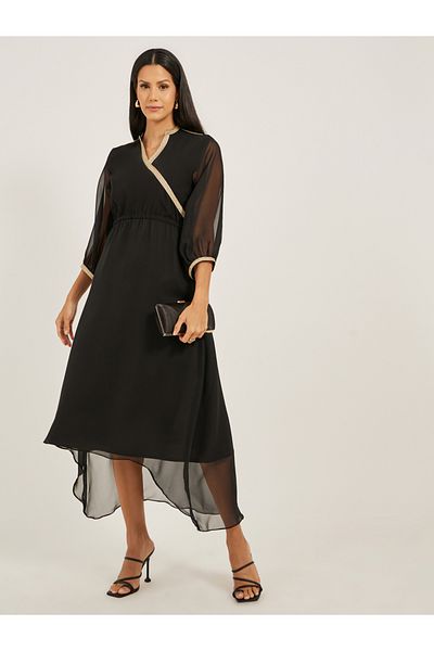 Maxim Creation By Styli Lace Detail Asymmetric Hem A-Line Midi Dress